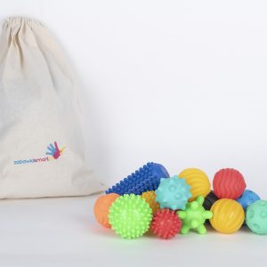 Zestaw sensorycznych piłek z wałkiem TULLO+ worek do przechowywania- wersja II