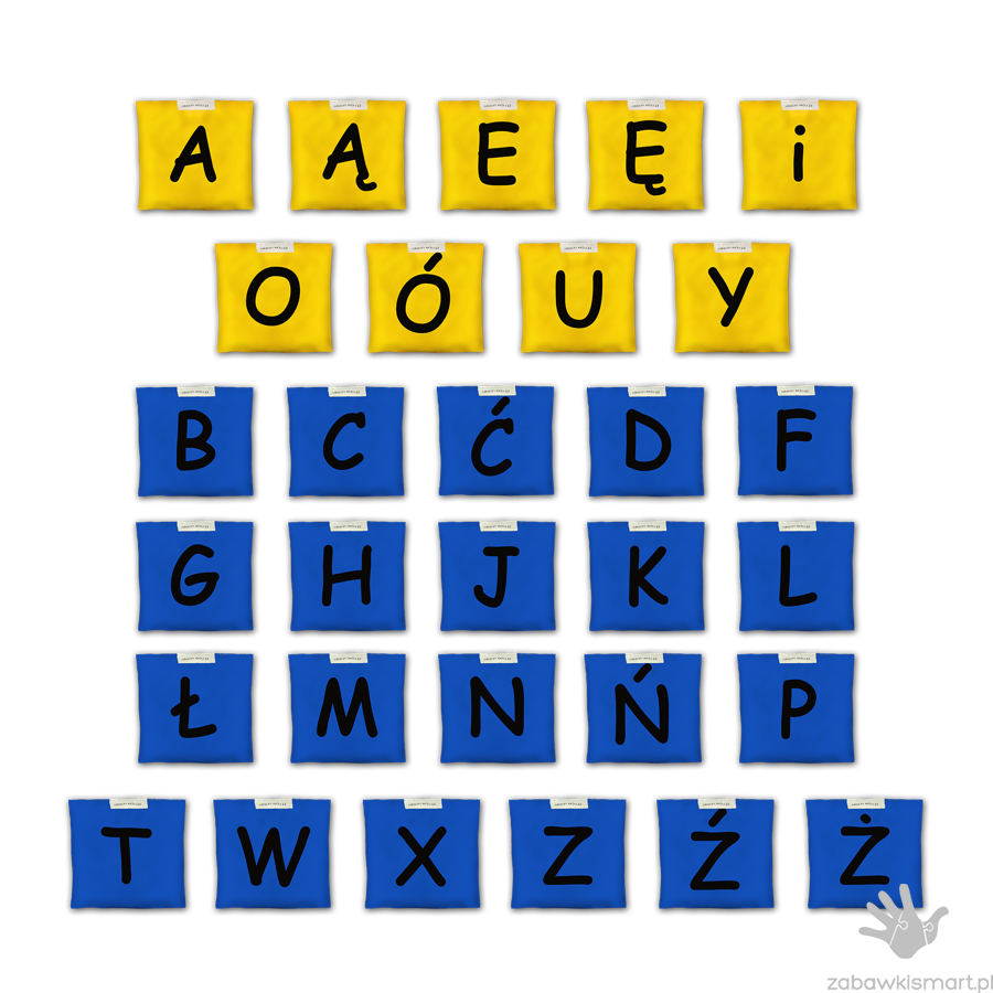 Woreczki gimnastyczne AKS- Kolorowy Alfabet (zestaw- samogłoski i spółgłoski)