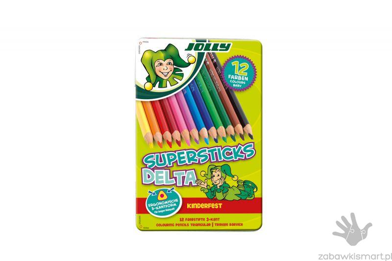 Kredki trójkątne Jolly DELTA w metalowym pudełku- 12 szt.