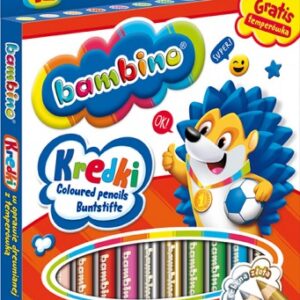 Kredki BAMBINO w oprawie drewnianej z temperówką- 12 kolorów