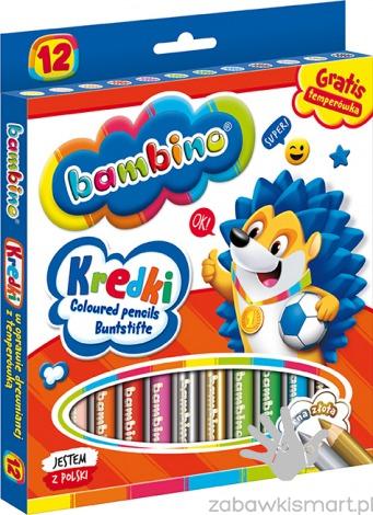 Kredki BAMBINO w oprawie drewnianej z temperówką- 12 kolorów
