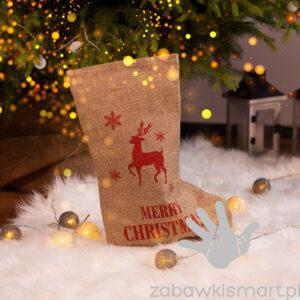 Skarpeta Świąteczna z juty- Renifer