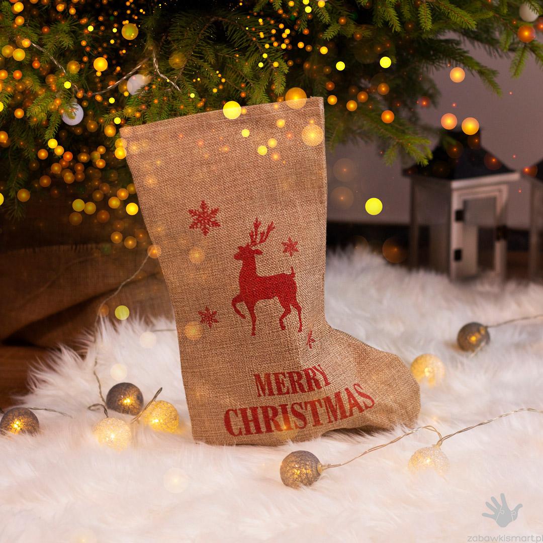 Skarpeta Świąteczna z juty- Renifer