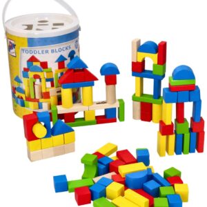 Klocki drewniane w wiaderku Woody- 100 szt.