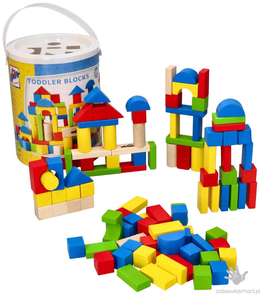 Klocki drewniane w wiaderku Woody- 100 szt.