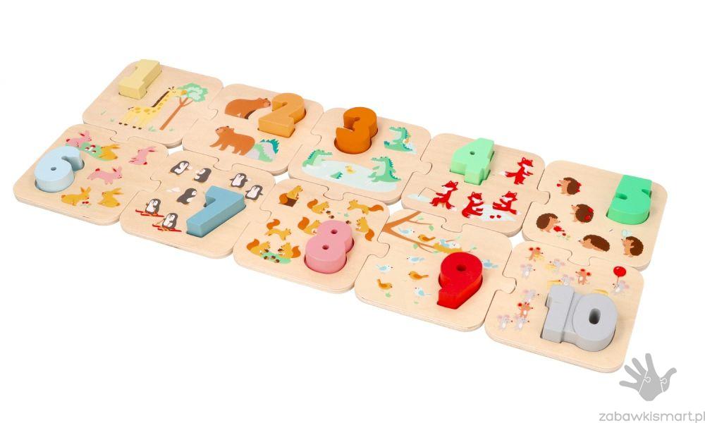 Drewniane puzzle ze zwierzątkami Lelin- nauka liczenia Montessori - obrazek 4