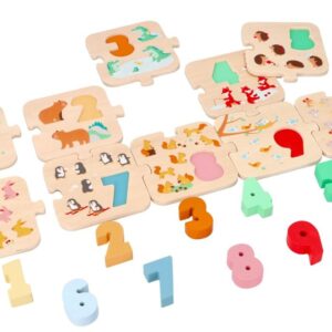 Drewniane puzzle ze zwierzątkami Lelin- nauka liczenia Montessori