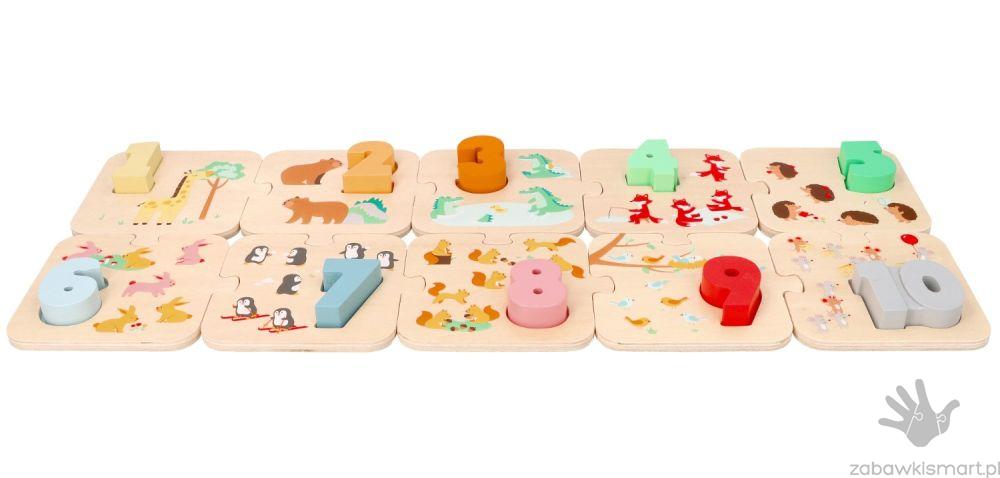 Drewniane puzzle ze zwierzątkami Lelin- nauka liczenia Montessori - obrazek 3