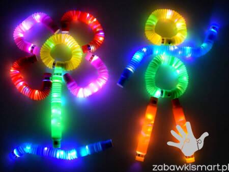 Rurki Sensoryczne ŚWIECĄCE LED (AKS)- zabawka edukacyjna gąsienica- zestaw 12 szt. - obrazek 9