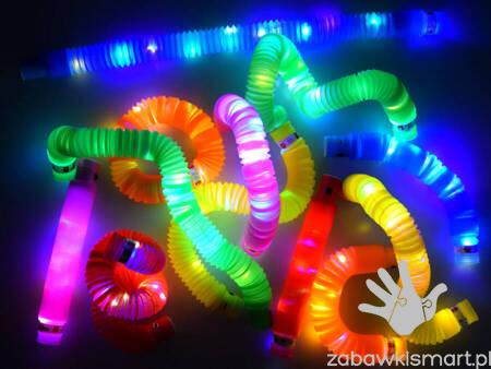 Rurki Sensoryczne ŚWIECĄCE LED (AKS)- zabawka edukacyjna gąsienica- zestaw 12 szt. - obrazek 6