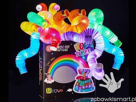 Rurki Sensoryczne ŚWIECĄCE LED (AKS)- zabawka edukacyjna gąsienica- zestaw 12 szt. - obrazek 4