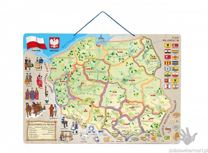 Magnetyczna mapa Polski 3w1- Woody