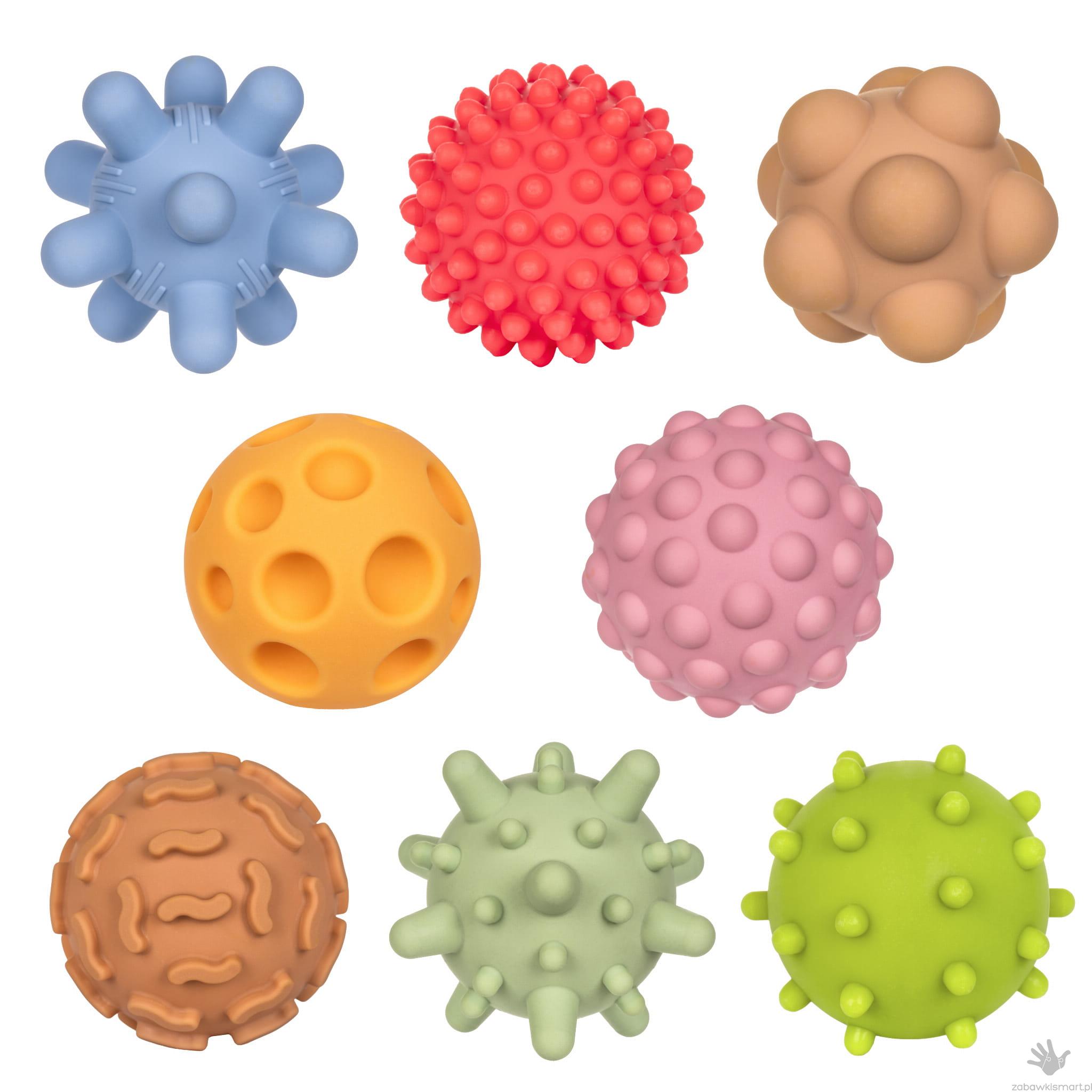 Sensoryczne piłki Tullo Sensorki- 8 szt. (wersja bez dziurek, pastelowe) - obrazek 2