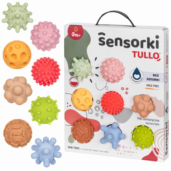 Sensoryczne piłki Tullo Sensorki-  8 szt. (wersja bez dziurek, pastelowe)