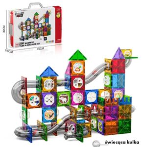 Magnetyczne klocki konstrukcyjne ze świecącą kulką- 168 elementów