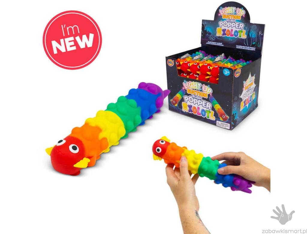 Aksolotl świecący z przyssawkami OneForFun- Push Popper duży – 25 cm