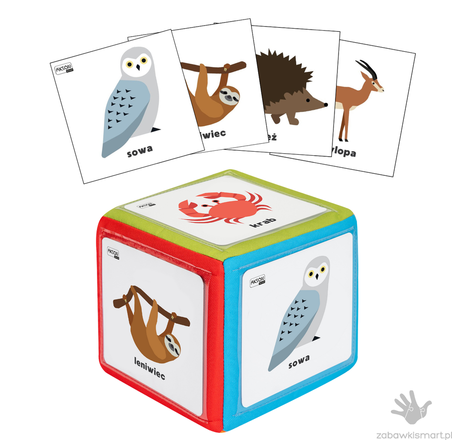 Kostka edukacyjna AKS z kieszeniami +78 kart zwierzęta