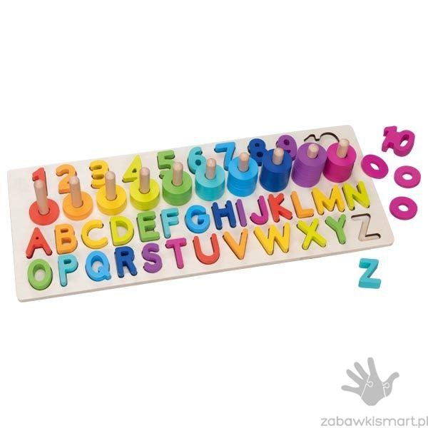 Układanka drewniana Goki- cyferki, literki, krążki