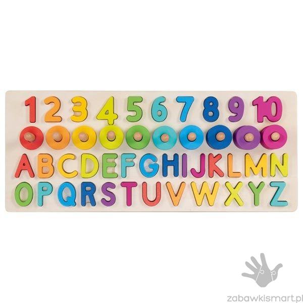 Układanka drewniana Goki- cyferki, literki, krążki - obrazek 3