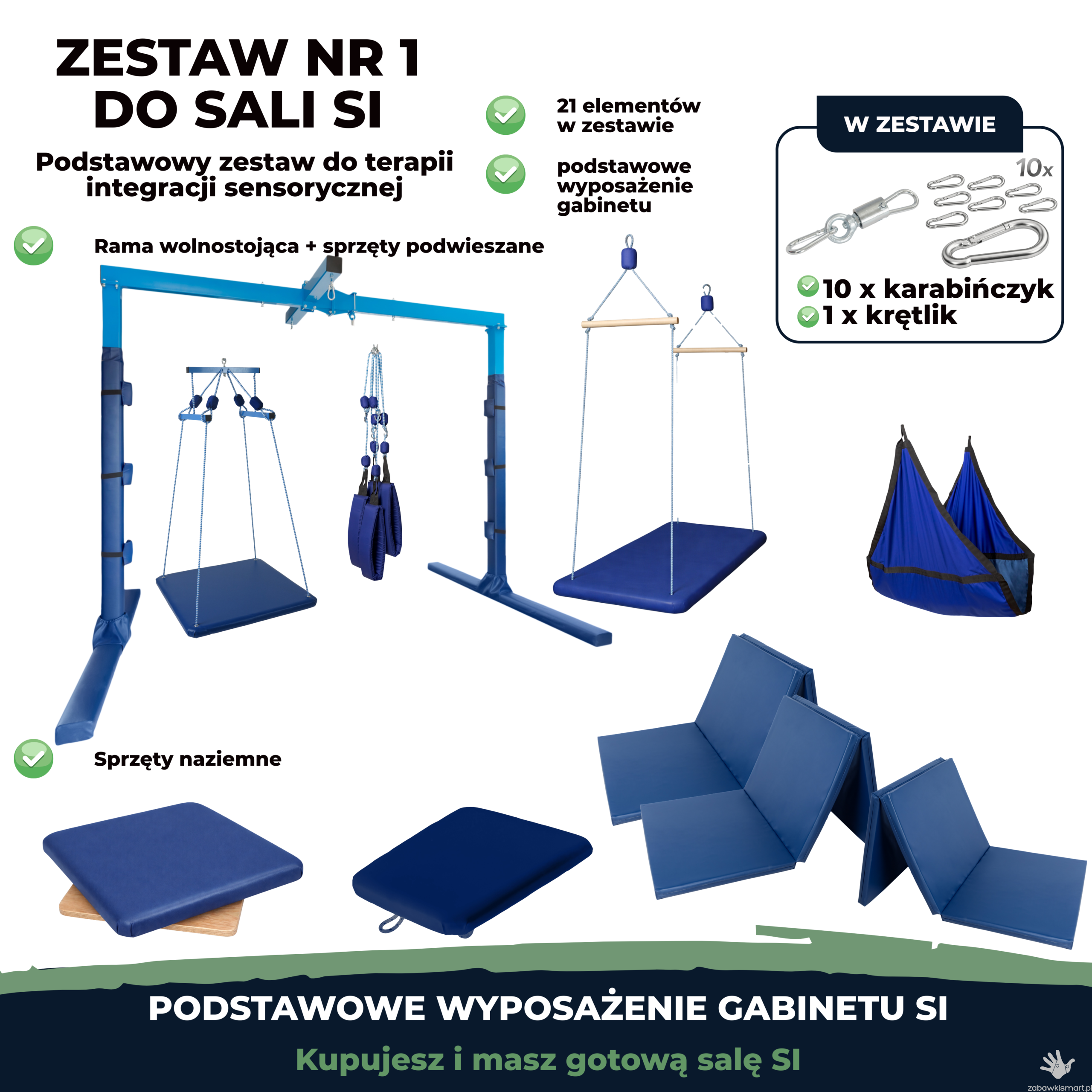 Zestaw nr 1 do sali SI- z ramą wolnostojącą o szer. do 3 m (granatowo- niebieski)